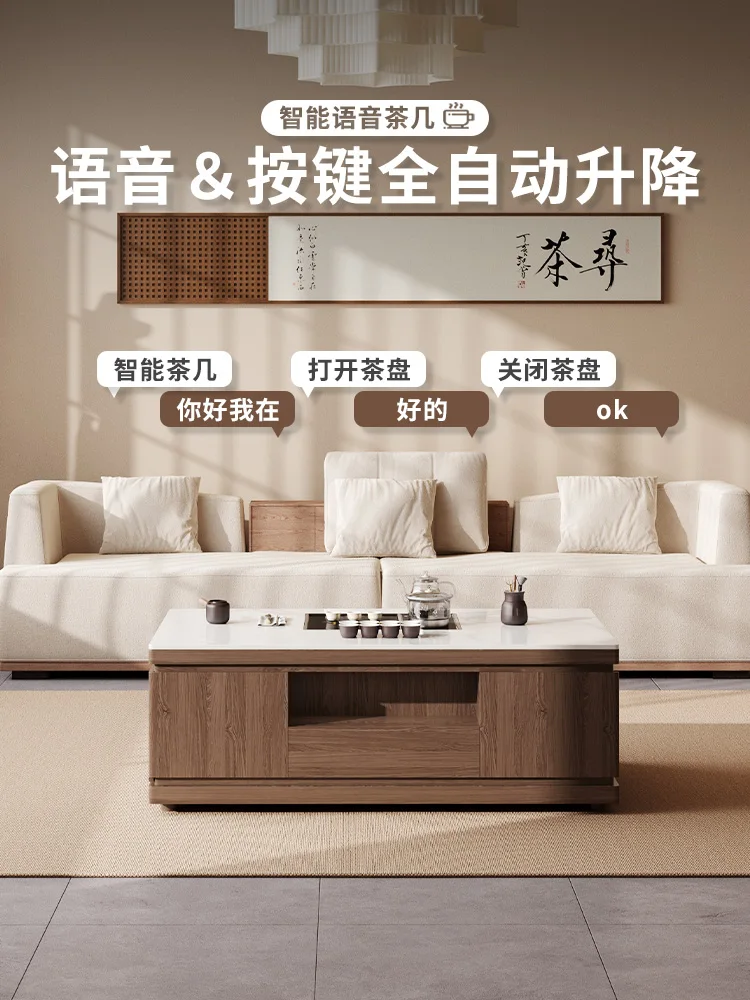 New Chinese style solid wood rock board kung fu tea table integrated