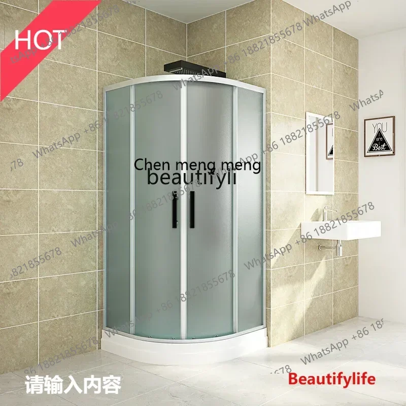 SS new Shower integral bathroom partition glass door bottom basin dry and wet separation simple curved bathroom