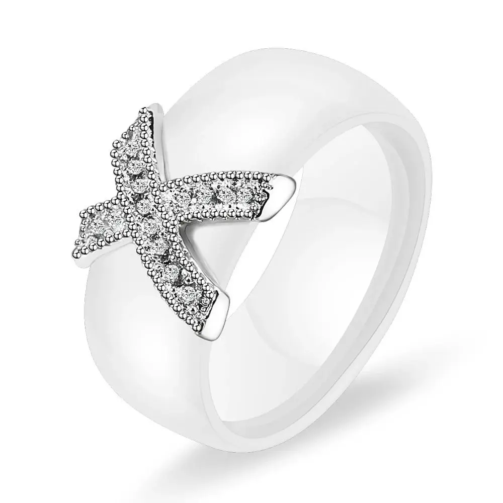 Weiß Schwarz Keramik Ringe Plus Zirkonia Für Frauen Gold Farbe Edelstahl Frauen Ehering Verlobungsschmuck 6mm – Detail 9