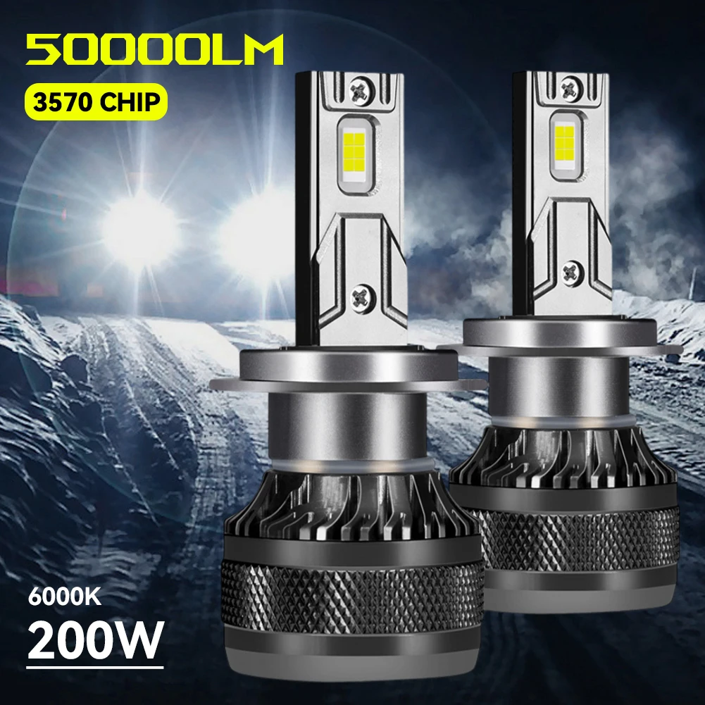 H1 H8 H11 H4 H7 Car LED Headlight 12V 200W 6000K 50000LM Aluminum LED Lights Waterproof Auto LED Lamp Turbo Fog Light Bulbs