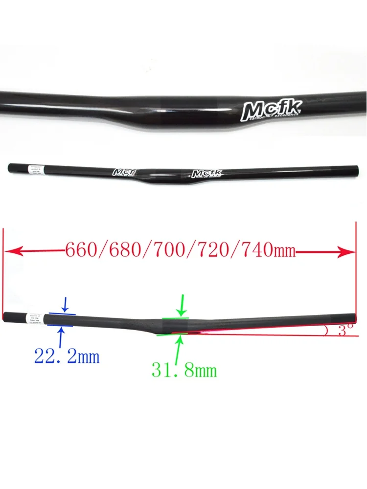 

MCFK Full Carbon Fiber Mountain Bike Straight Handlebar 3.8mm Ultralight Long Bicycle Riding Equipment Accories