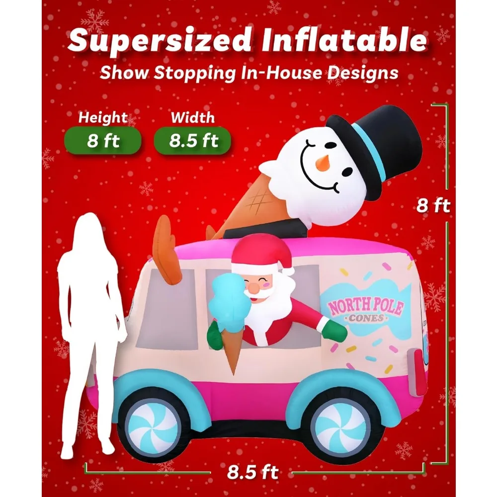 Christmas Inflatable Large 8-Foot High Santa Claus Ice Cream Cart - Inflatable Outdoor Christmas Decorations