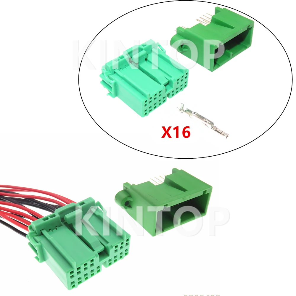 

1 Set 16 Pins Green Car PCB Connector With Wires IL-AG5-16S-D3C1 IL-AG5-16P-D3T2 Auto Wiring Terminal Unsealed Socket Starter