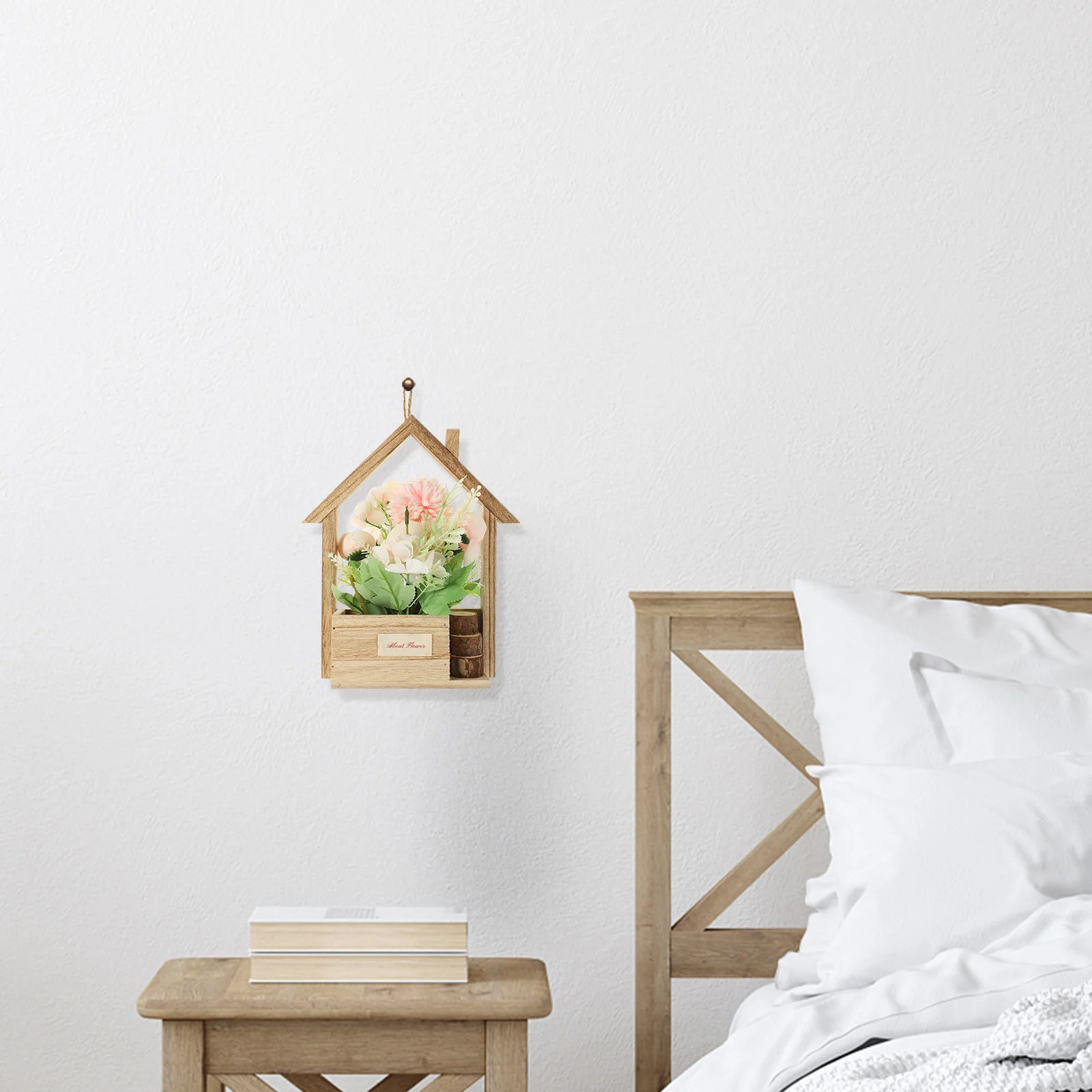 

Artificial Hanging Flower Pot Rustic Wooden Basket Perfect for Home Office Balcony Wall Decor Fake Hanging Plants Indoor Outdoor