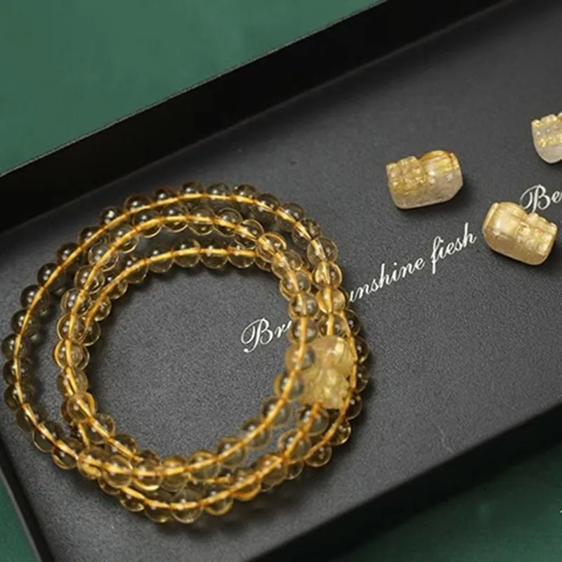 Yellow Bracelet, A Three-Piece Set, Featuring A Fashionable Pixiu Charm