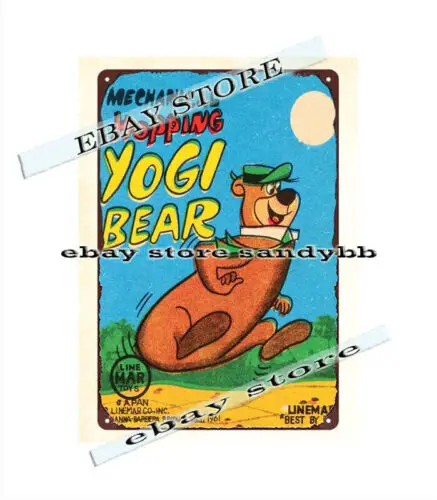 LINEMAR WIND-UP HOPPY HOPPING YOGI BEAR TOY metal tin sign garage kitchen-Aluminum