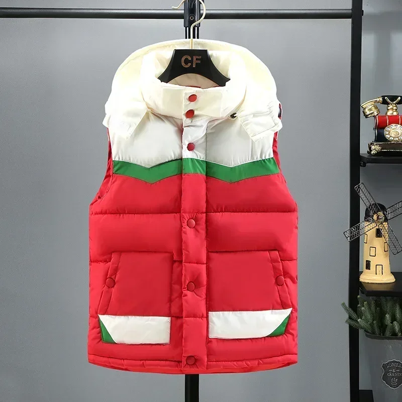 2024New Winter Luxury Men\'s Down Vest Sleeveless Jacket Zipper Hooded Coat Couple Fashion Woman Warm Waistcoat Casual Sportswear