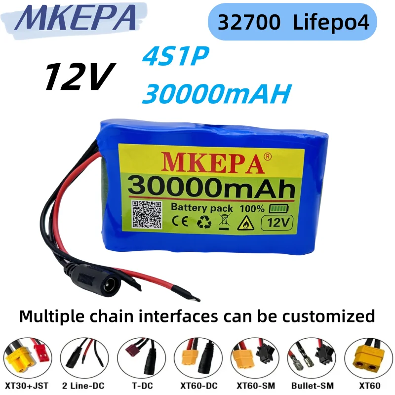 MKEPA 4S1P 12.8V 30000mAh 32700 LiFePO4 Battery Pack with 4S 40A Balanced BMS for Electric Boat, 12V Uninterrupted Power Supply