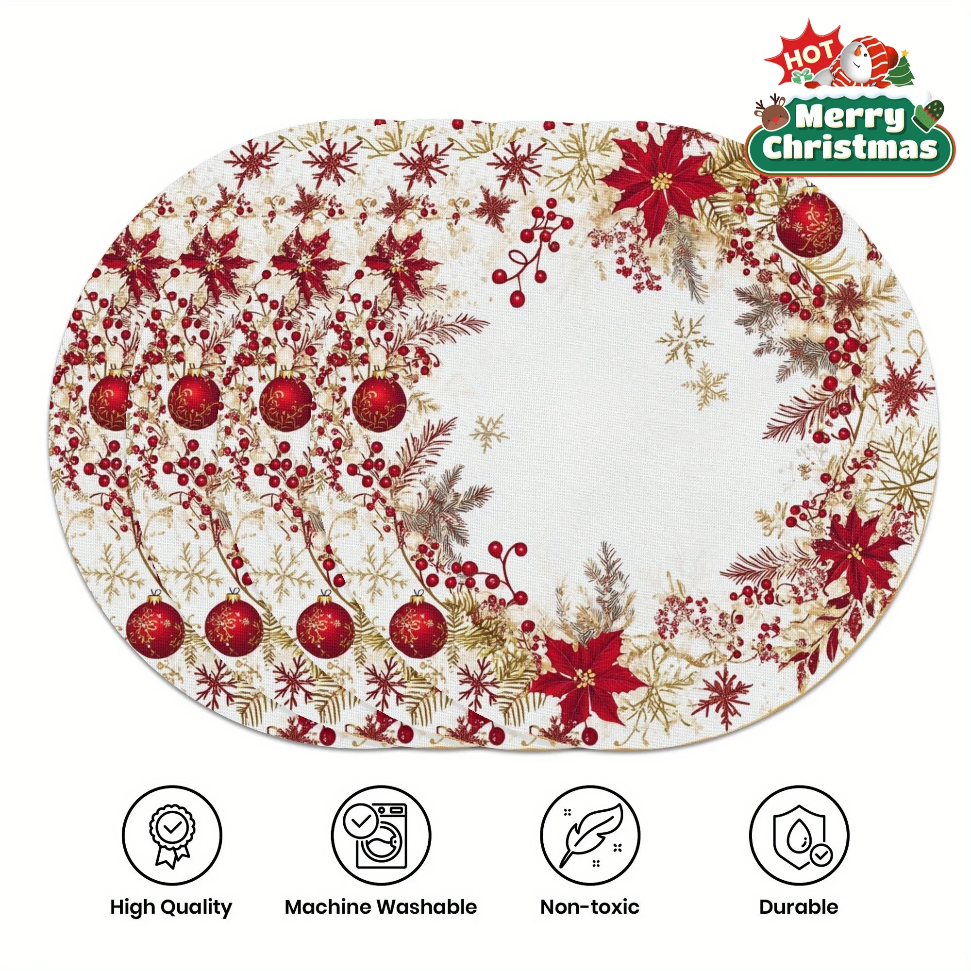 VIKAMA 4-teilige Weihnachts-Tischsets mit Weihnachtsstern, Familienfeiern, Weihnachtsfeiern, Feiertags-Tischdekoration und Zubehör