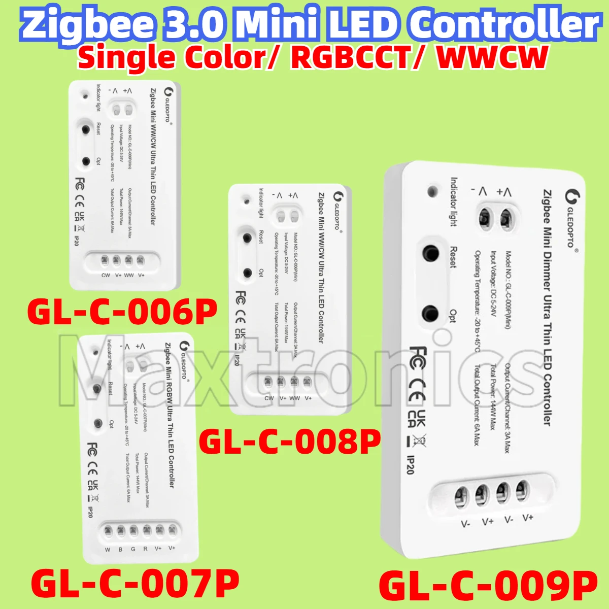 Gledopto Zigbee 3.0 Ultra Thin Mini LED Controller Alexa Voice APP Controller for Single Color/ RGBCCT/ WWCW/ LED Strip Lights