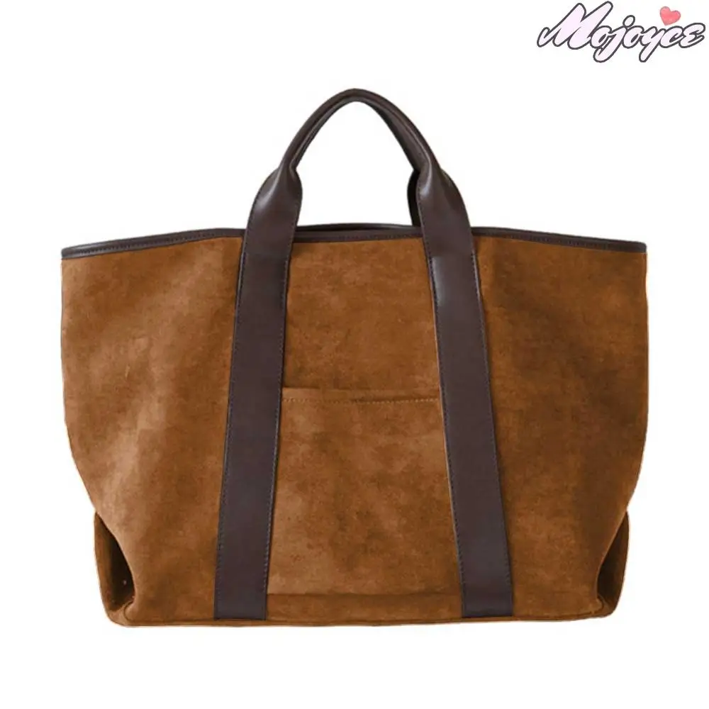 

Tote Bag for Women Solid Color Retro Handbag Suede Large Capacity Top Handle Bag Trendy Shopper Handbag Travel Purse