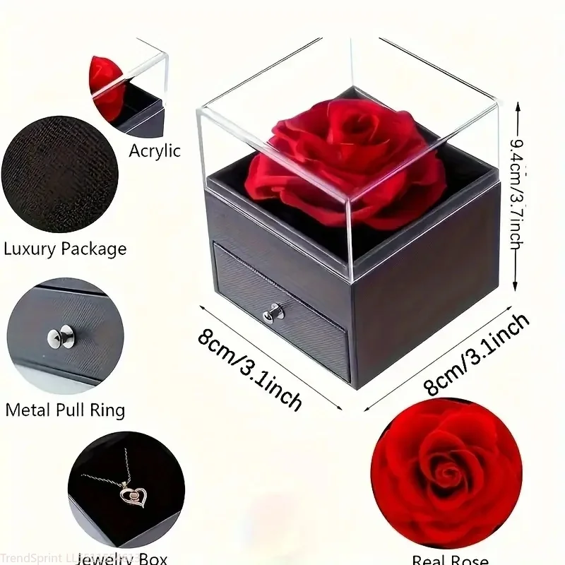 Ocean Heart Love Necklace With Eternal Rose Jewelry Box Romantic Gift For Girl Women Valentine's Day Mother's Day Present - view 5