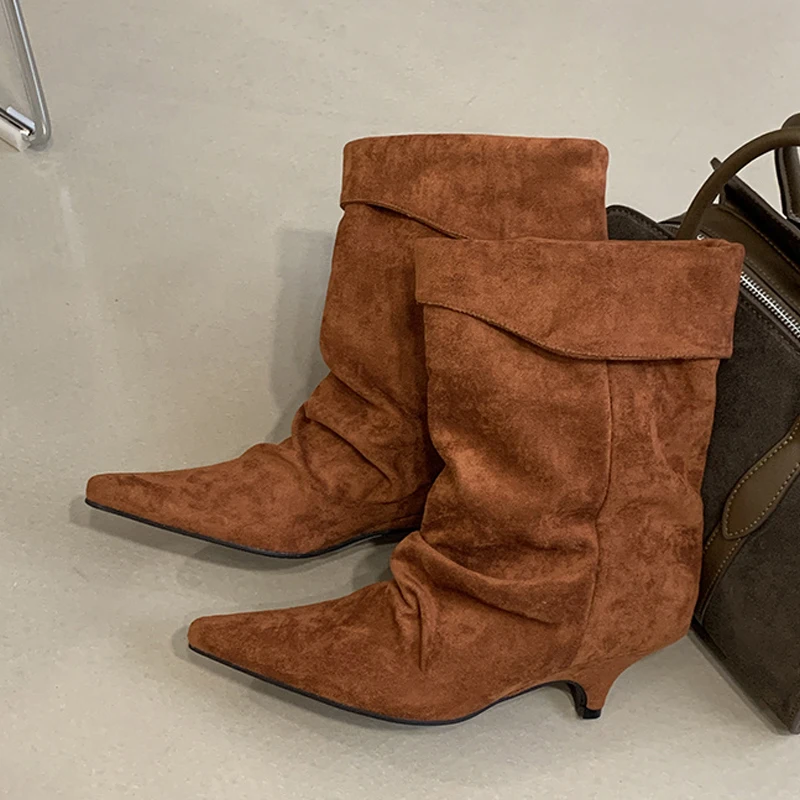 Liyke خمر أشار تو مطوي حذاء من الجلد للنساء منخفضة الكعب الخريف الشتاء تشيلسي أحذية السيدات حفلة موسيقية الجوارب الموضة