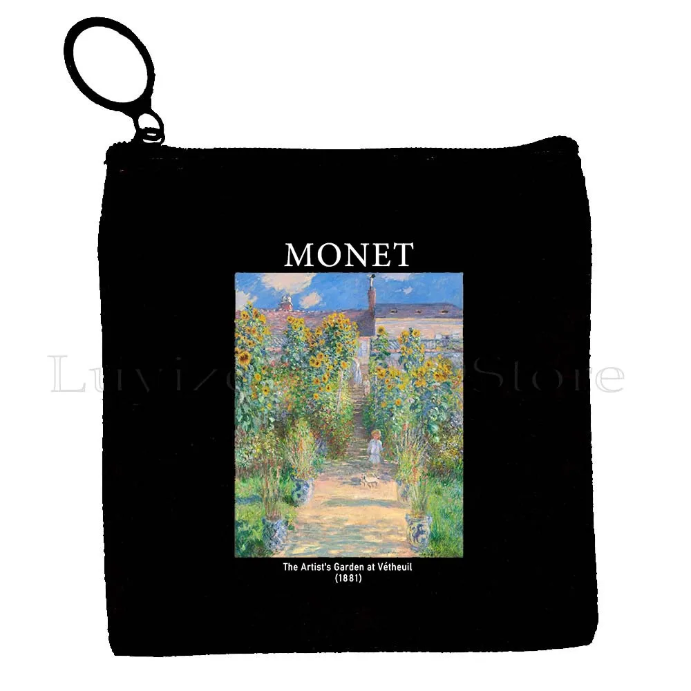Клод Моне Водные Лилии Сад Пейзаж Картина Холст Портмоне Холст Сумка Маленький Квадратный Чехол Для Ключей Кошелек Сумки Для Карточек Для Хранения