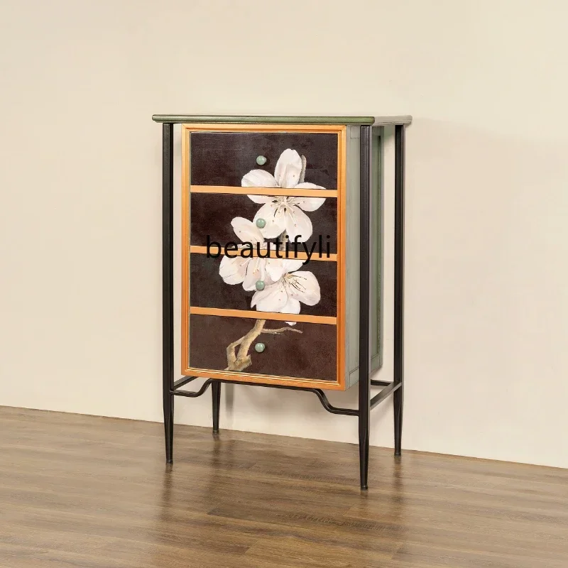 

13American style, chest of drawers, solid wood painted entrance, living room storage, bedroom decoration, retro, side cabinet