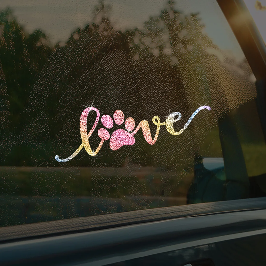 Paw Heart Letter Sticker 1PC Rainbow Glitter Reflective Vinyl Decal Car Truck Motorcycle SUV Window Laptop Helmet Luggage Decor