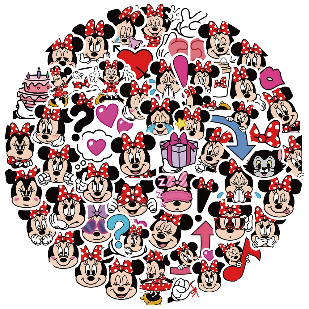 Pegatinas de dibujos animados de Disney para niños, calcomanías Kawaii de Minnie Mouse, grafiti, teléfono, Maleta, cuaderno, juguete, 10/30/50 piezas