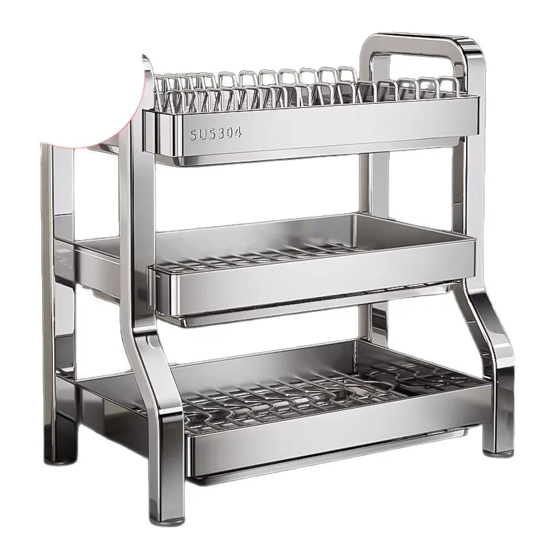 

304 Stainless Steel Dish Storage Rack Kitchen Multifunctional Shelf Bowl Rack Bowl Chopsticks Drain Rack Cupboard