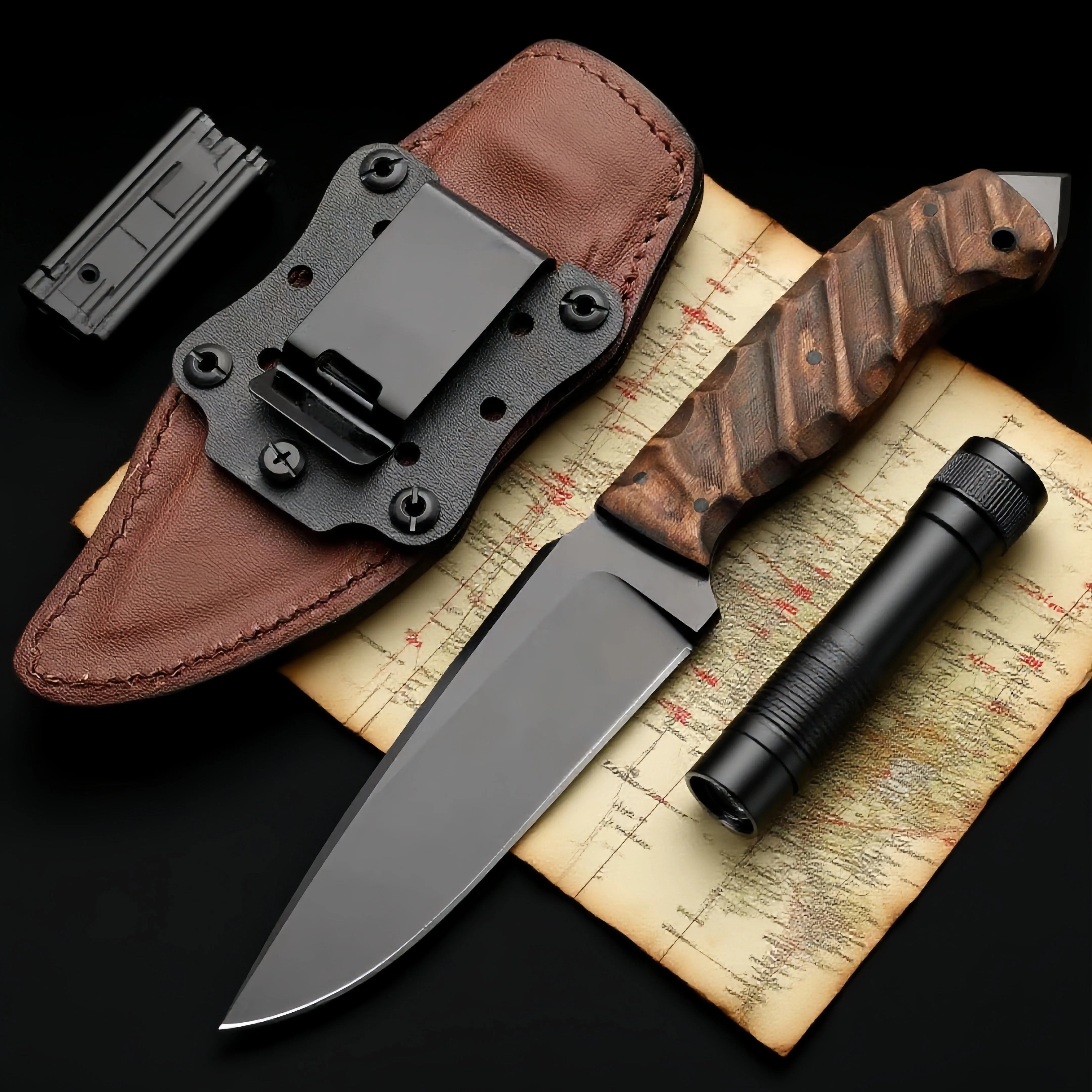 

Seal team, tactical straight knife, wilderness survival hunting knife, sandwich silent scabbard, mountaineering emergency tool