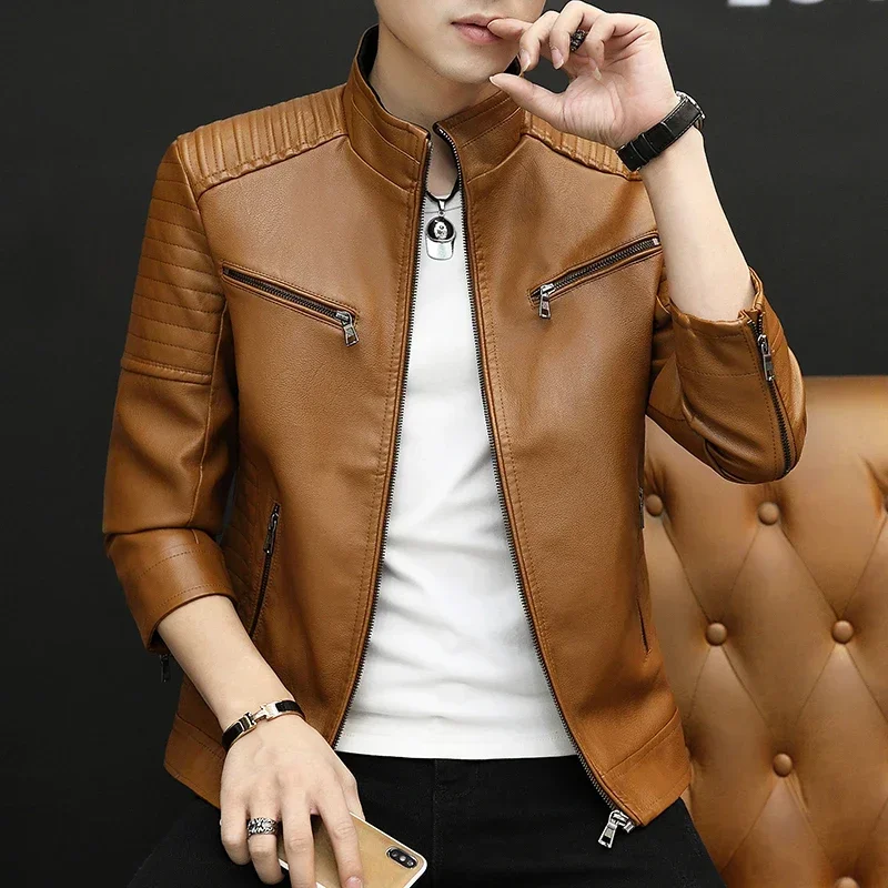 Slim Fit Short Coat Men Fashion Leather jacket Blazer Jackets Male Outerwear Men Streetwear Casual Leather Suit Jacket Men