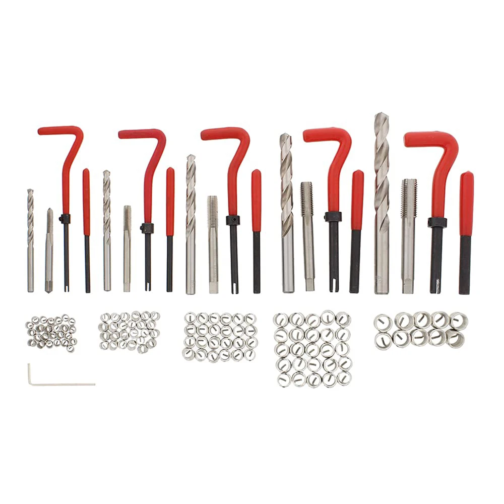 Podofo 131-teiliges Gewindereparatur-Set, einschließlich HSS-Messgewindebohrern, Bohrern, Einsatzwerkzeugen und Gewindeeinsätzen, metrisch M5 M6 M8 M10 M12, für die Reparatur von Automobilmotoren, vielseitige Anwendungen. – Detail 6