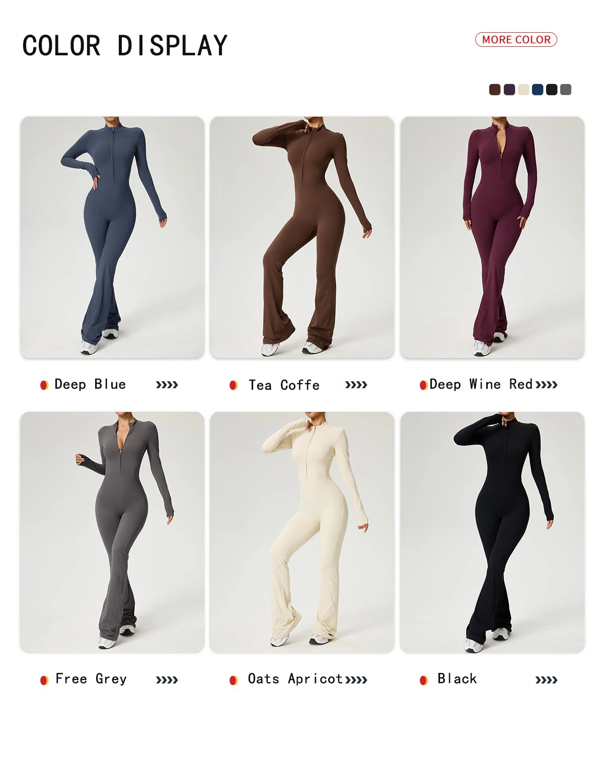 Neuer Reißverschluss-Jumpsuit mit Schlaghose Damenkleidung Sportbekleidung Gym Yoga Sportsets Spandex Nylon Trainingssets Damen Trainingsanzug – Detail 2