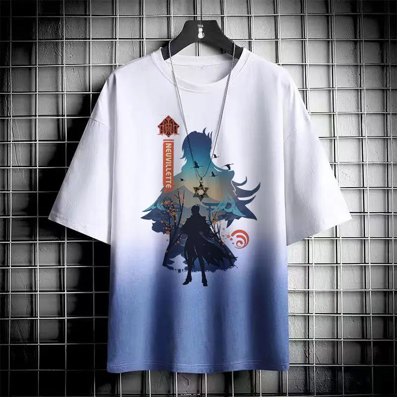 

Game Anime GS Impact Cos Shenhe Xiao Hutao Yoimiya Neuvillette Etc. Unisex 2025 Casual Loose Round-neck Pullover T-shirt Gift