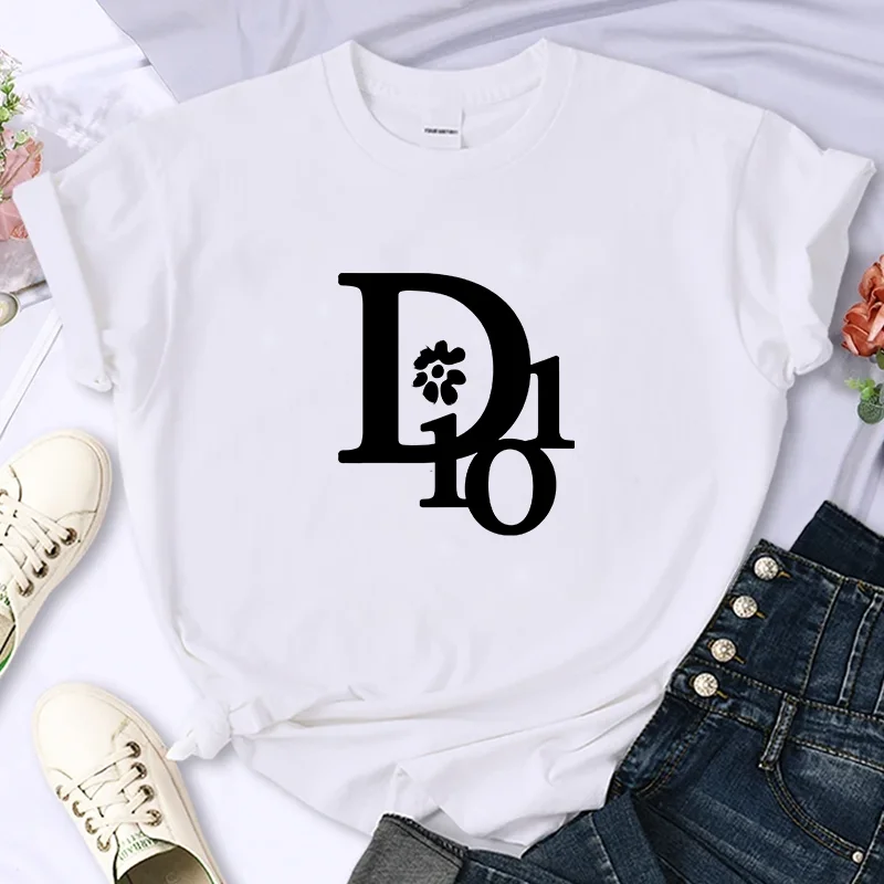 For Women's Luxury Brand Letter High-Quality Summer Printing T-shirt 100% Cotton Casual Oversized Y2k Personality Sleeve O-neck