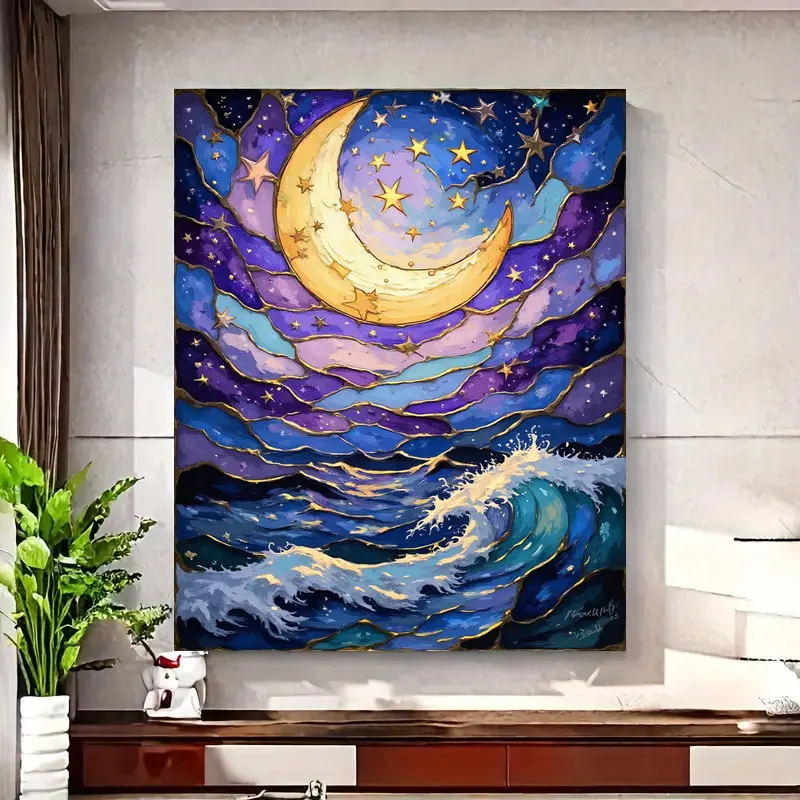 Oil Painting By Numbers Kits Starry Moon Wave Number Drawing Canvas DIY Pictures By Numbers Home Decor