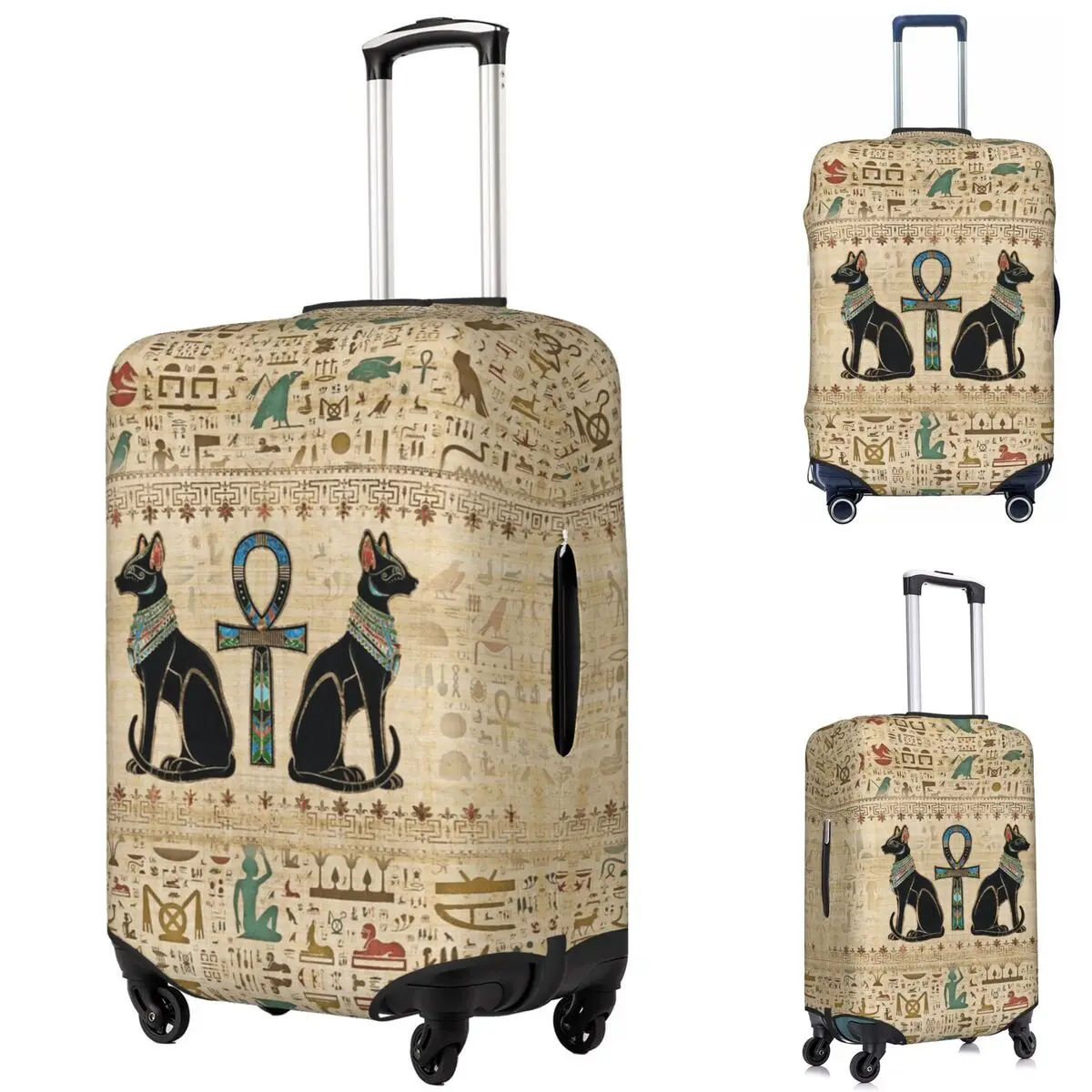 Egyptian Cats And Ankh Cross Suitcase Cover Protection Elastic Travel Luggage Protector Covers for 18-32 Inch