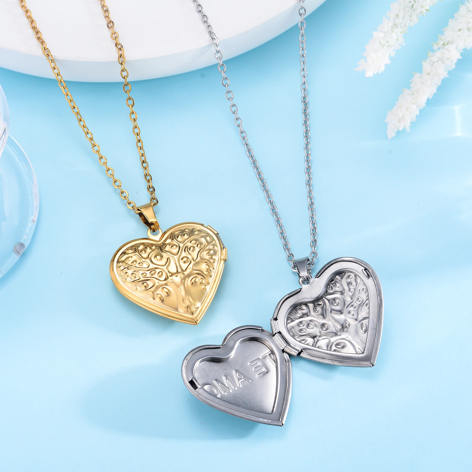 الأزياء الفولاذ المقاوم للصدأ الحب القلب المنجد المعلقات يمكن وضع صور قلادة لصديق الأسرة هدايا مجوهرات مخصصة #4
