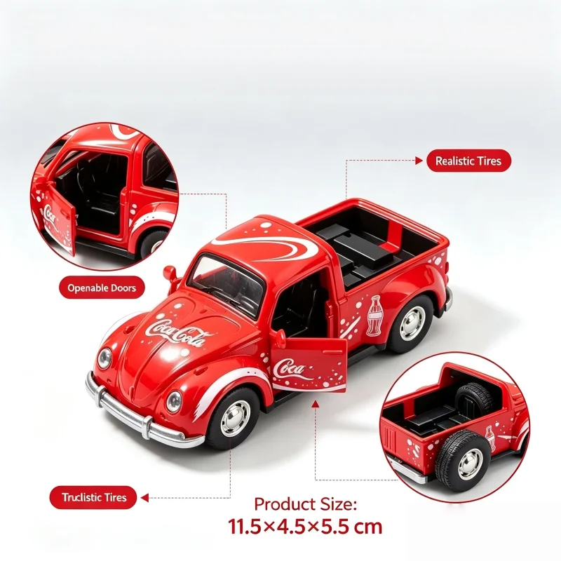 1:36 Retro Beetle Pickup Alloy Car Model, Die-Cast Toy Car, Can Open Door Reverse Car, Suitable for Collecting and Gifting image 3