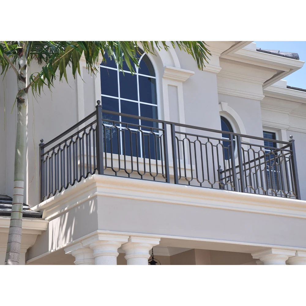 

Modern wrought iron balcony railing, metal staircase handrail decoration, galvanized