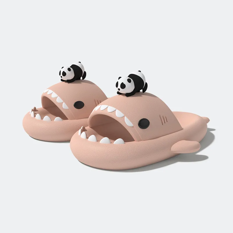 2024 Cute Panda DIY Shark Slippers Women Men Summer Platform Shoes Night Glowing Lantern DIY Couples Indoor Shower Beach Slides