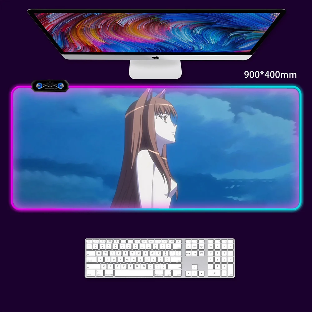 spice and wolf RGB Mouse Pad Animation Abstract Large 900x400 Player XXL PC Desktoppad Keyboard  Non-slippad Non-slippad