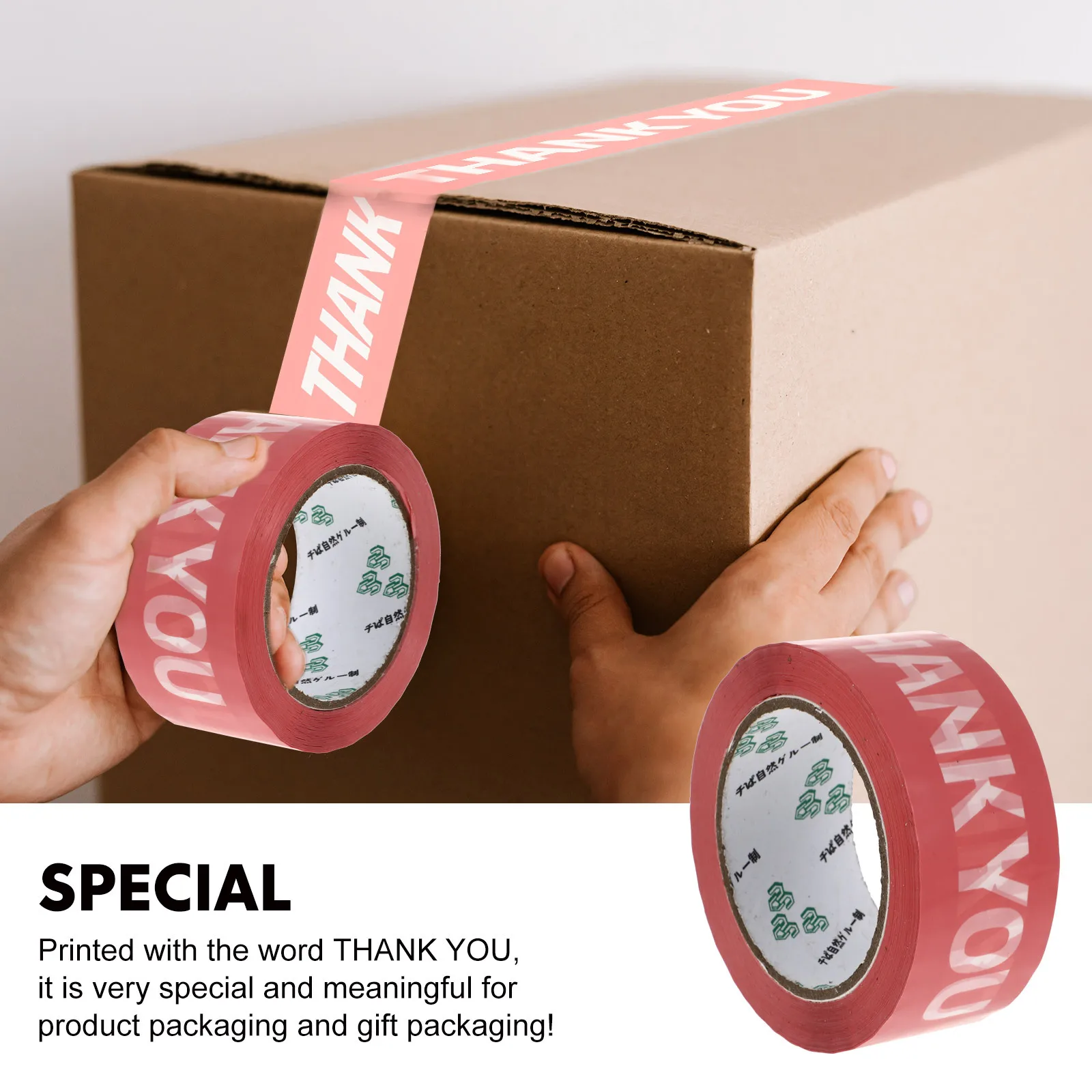 1 Roll Pink Packing Tape Chic Gift Wrapping Tape Thank You Printed DIY Decorative Adhesive for Festival Sealing