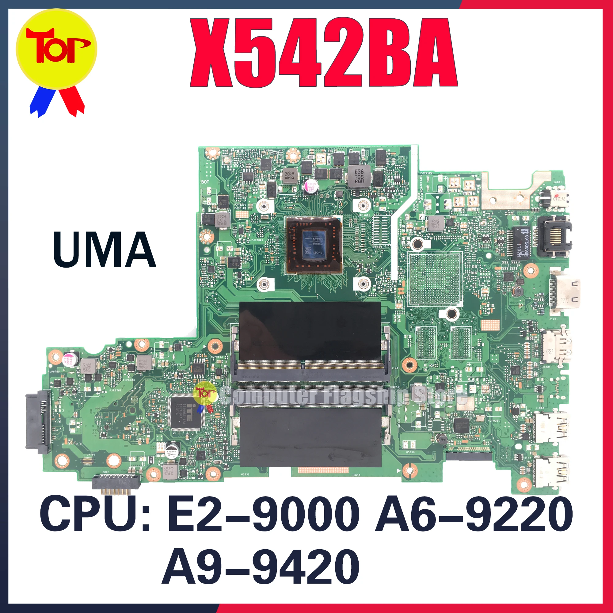 KEFU X542B Laptop Motherboard For ASUS X542BP X542BA E2-9000 A6-9220 A9-9420 UMA/R5-V2G 100% Working Testd