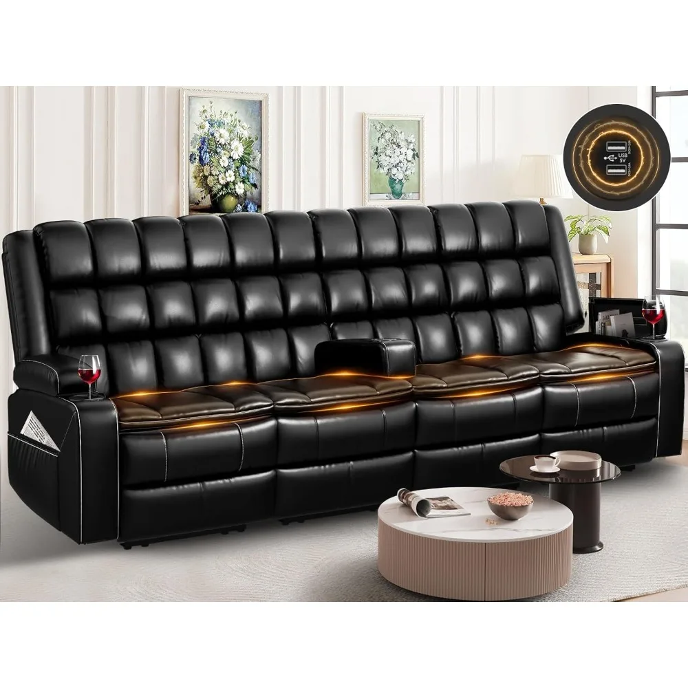

Recliner Sofa, Reclining Sofa 4 Seater Couch, Recliner Couch with Removable Console USB, Reclining Couch with Cup Holder