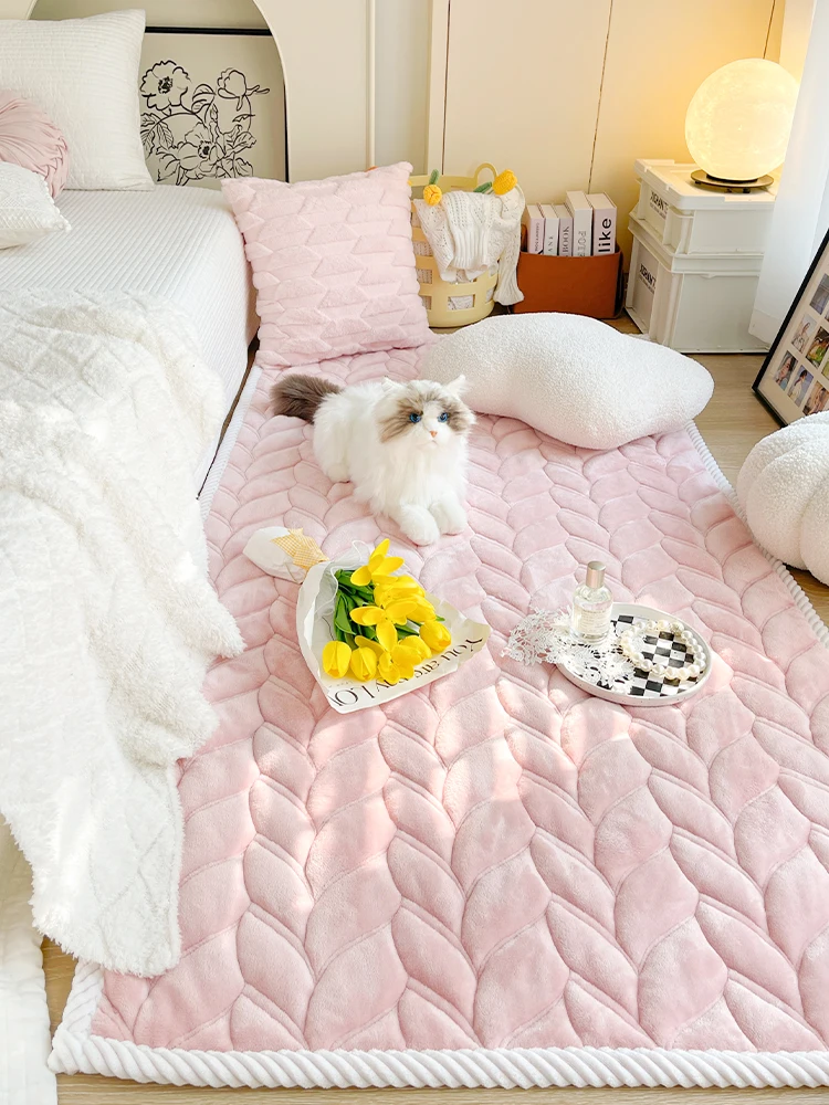 

Ins Cr Color Bedroom Plu Floor Mat Anti-Slip Winter Warm Carpet Tat Bede Pad Home Use Nordic Sle Pure Color