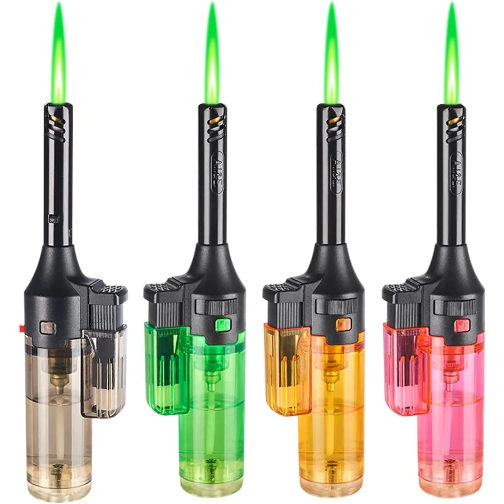 

Torch Lighter, Green Flame Jet Lighters, Adjustable Flame Windproof Visible Fuel Tank Kitchen, Outdoor, BBQ (Without Butane Gas)