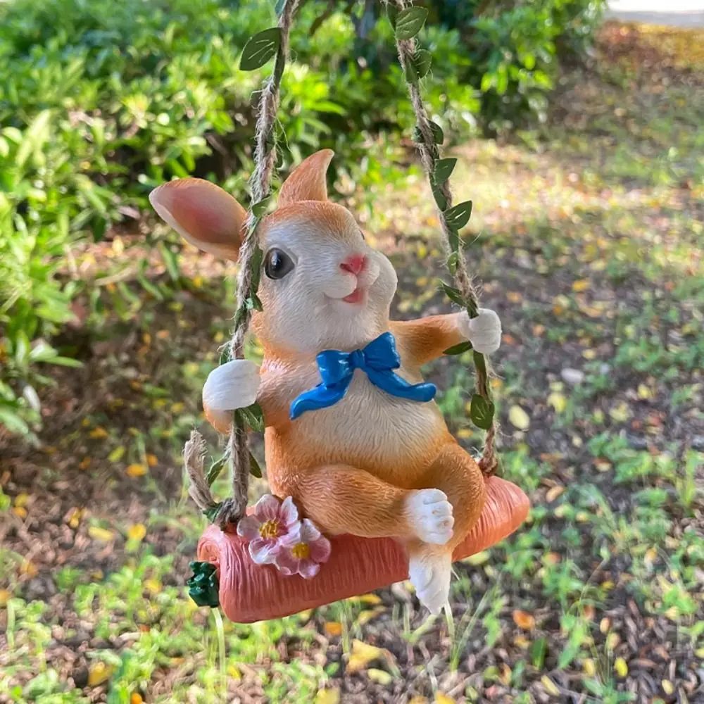 

Micro Landscape Resin Swing Rabbit Ornament Cute Cartoon Animal Sculpture Handmade Waterproof Miniatures Figurine Tree