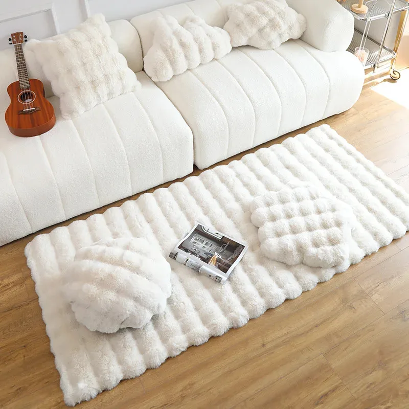 Home Decor Bubble Plush Carpet Imitation Rabbit Hair - 1Pc Faux Fur Rug, Soft Balcony Cushion Kids Living Room Foot Mat Girl Bed