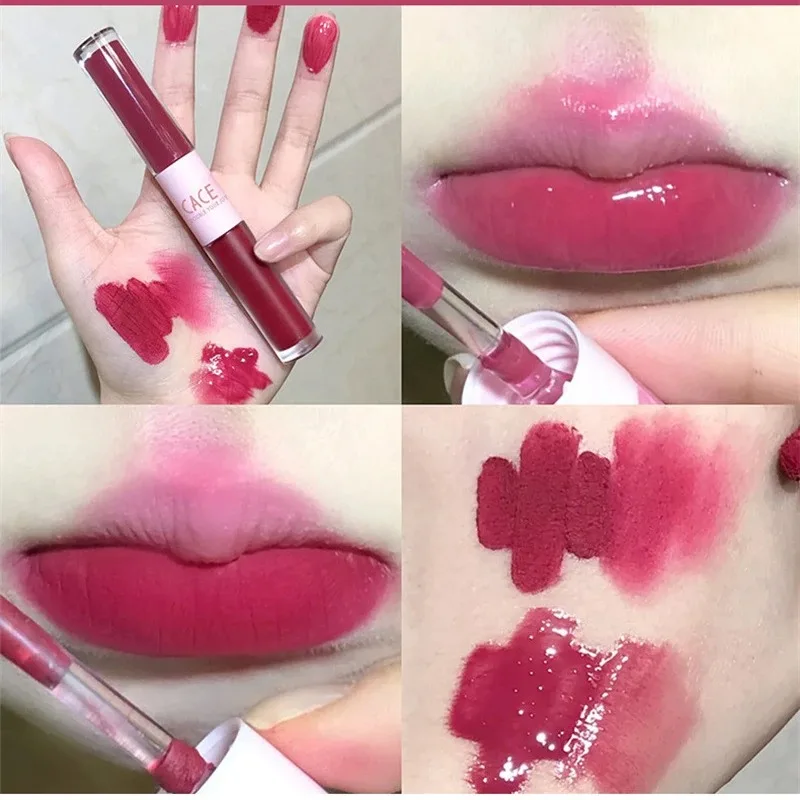 6 colores mate terciopelo Sexy tinte rojo doble cabeza brillo de labios líquido lápiz labial impermeable brillo de labios duradero cosméticos Coreanos