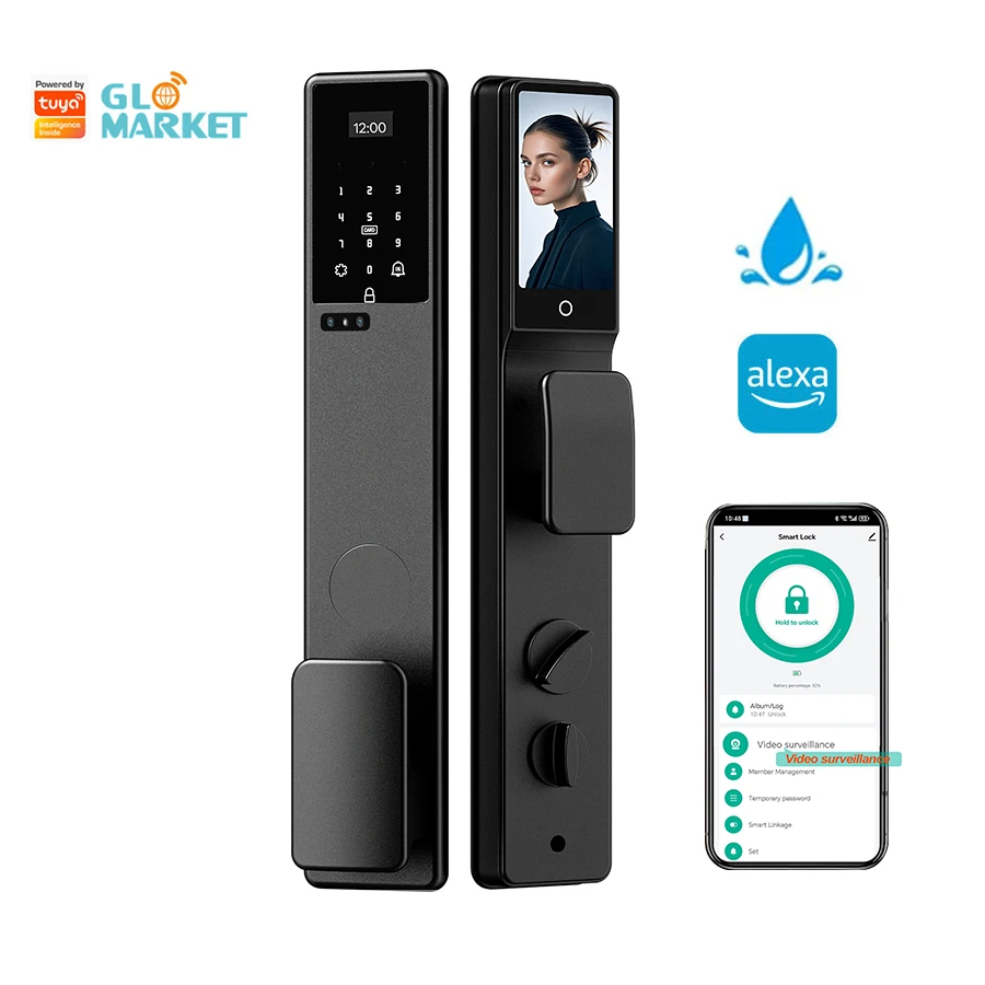 Tuya App Remote WiFi Smart Security Camera Lock 3D Face & Fingerprint Recognition Video Intercom For Wood Doors