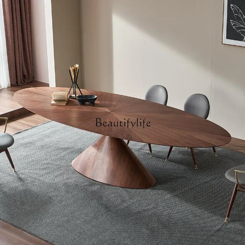 

Z.Italian minimalist walnut dining table designer villa oval dining table art