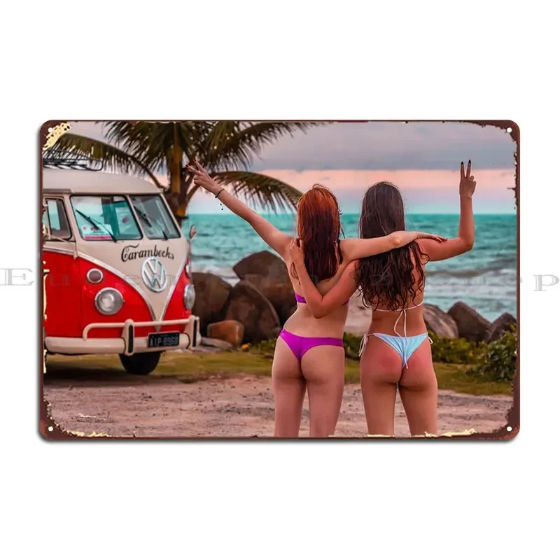 Surfer Girls Metal Plaque Poster Painting Create Wall Pub Pub Mural Tin Sign Poster