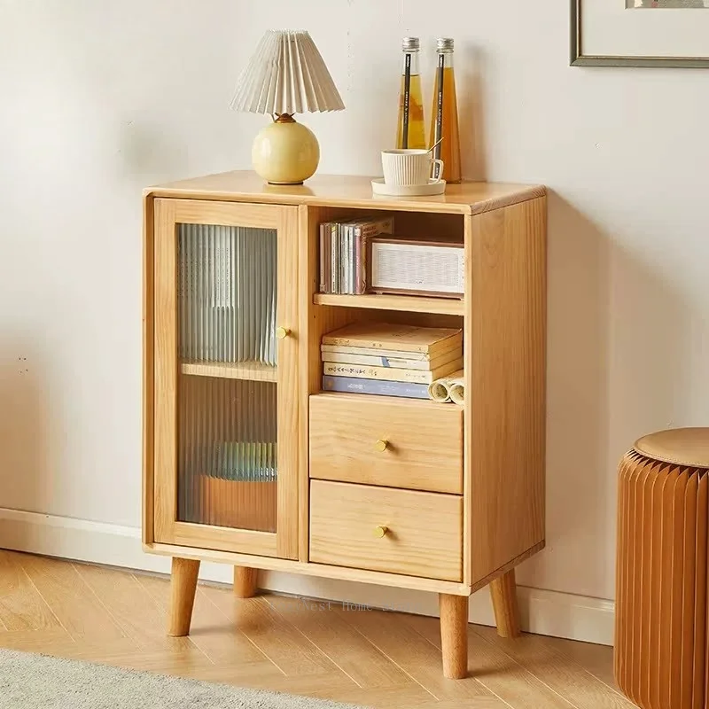 Solid wood rattan dining side cabinet living room household simple and small apartment