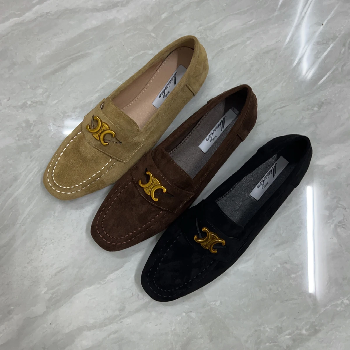 Slip-on Suede Loafers Women Spring and Autumn 2024 New British Sle Genuine Leather Small Leather Shoes Black Flat Shoes Sin...