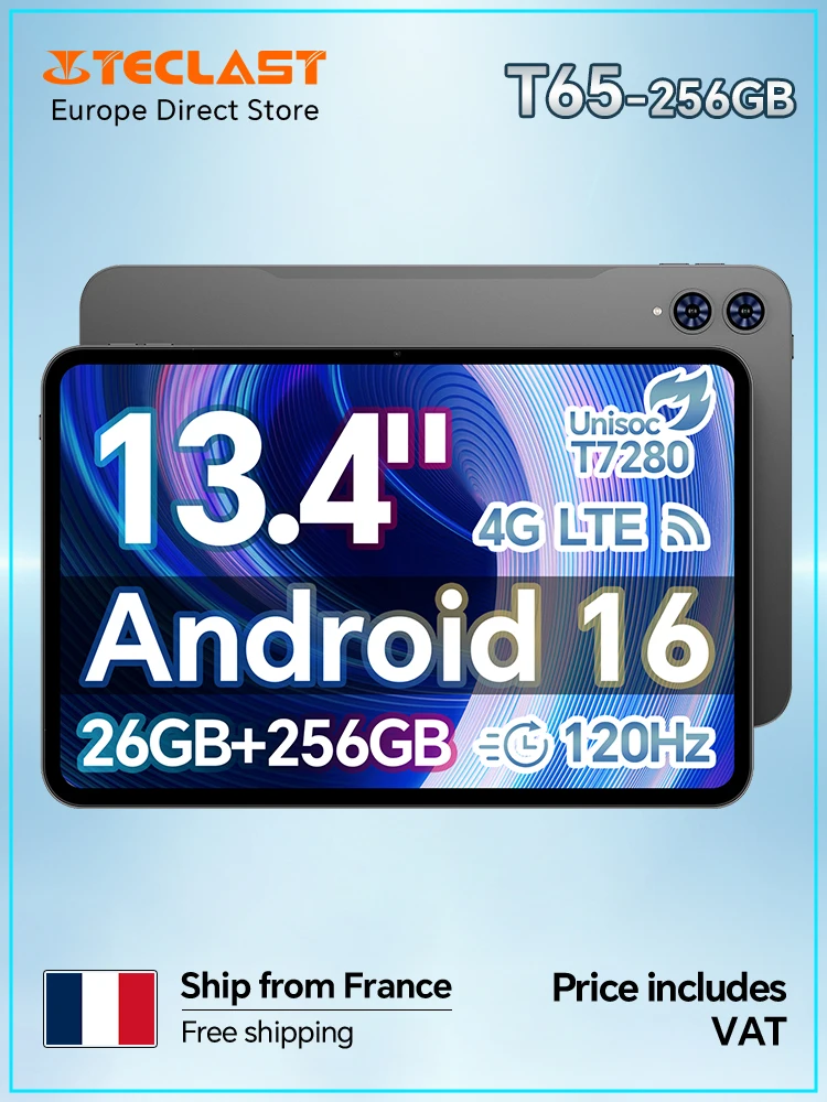 Teclast T65 2026 Tablet 26GB (6GB+20GB) RAM 256GB ROM T7280 8-core Android 16 13.4" 120Hz 10000mAh 4G LTE GPS 13MP AI Camera - afbeelding 2
