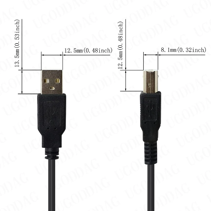 0.5/1/2m USB 2.0 Type A Male to B Male Scanner Cord Cable High Speed for Printer Monitor External Hard Drivers Scanner